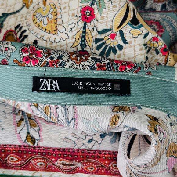 Zara Dress Womens Small Satin Paisley Floral Shirt Belted Boho Midi Blogger Fave - Picture 3 of 13
